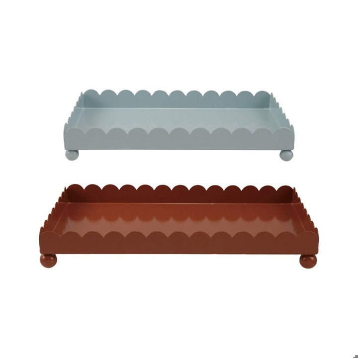 Enameled Metal Scalloped Tray with Ball Feet