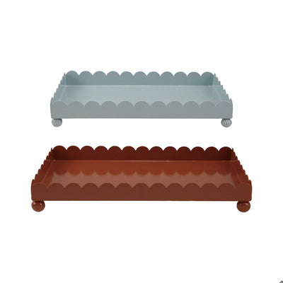 Enameled Metal Scalloped Tray with Ball Feet
