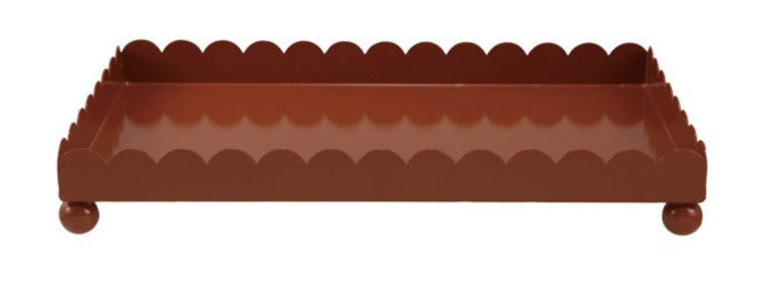 Enameled Metal Scalloped Tray with Ball Feet