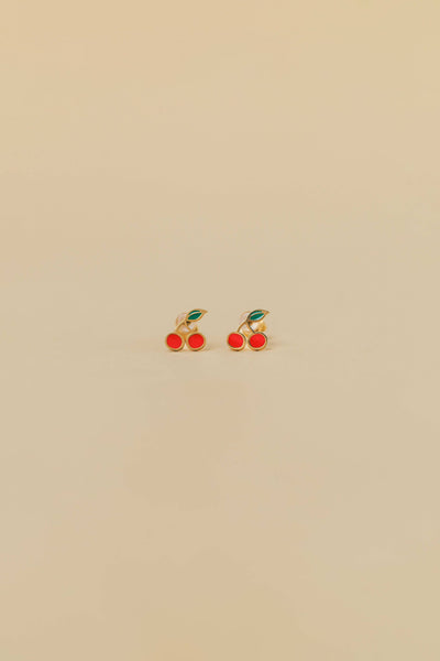 Cherry Enamel Flat Back Kids Earrings