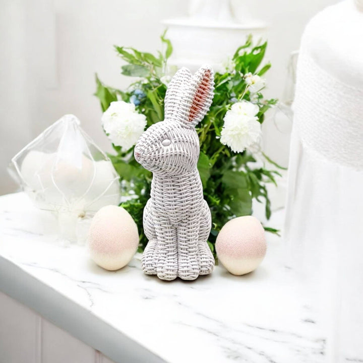 Pink Basketweave Bunny Statue, Easter Home