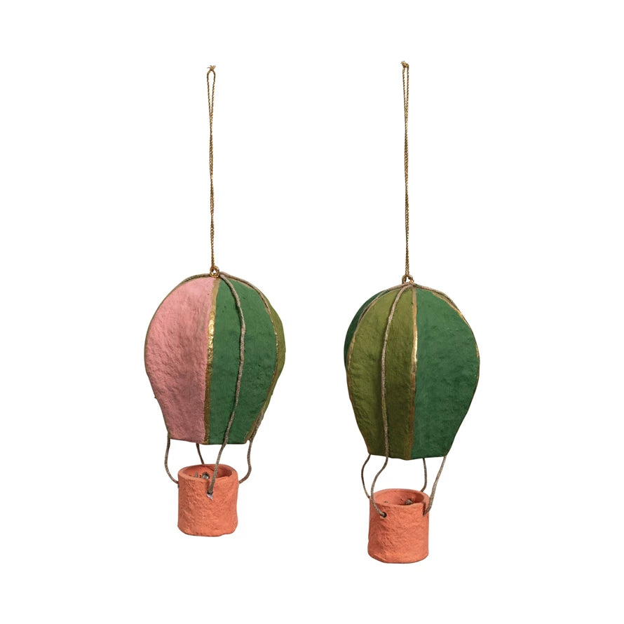 Hand-Painted Paper Mache Hot Air Balloon Ornament