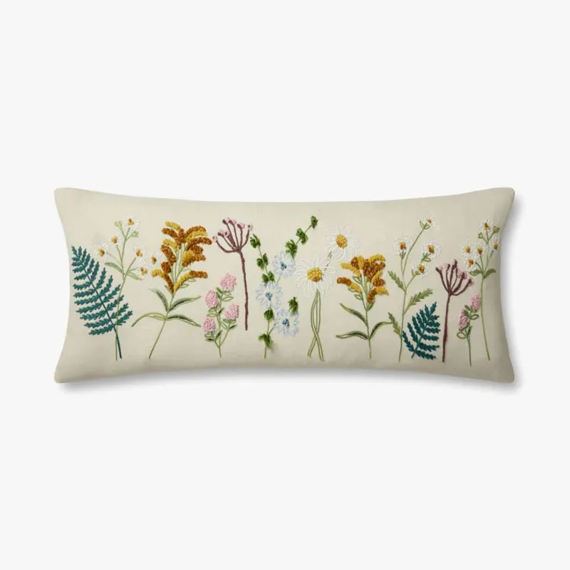 Wildflower Embroidered Lumbar Pillow