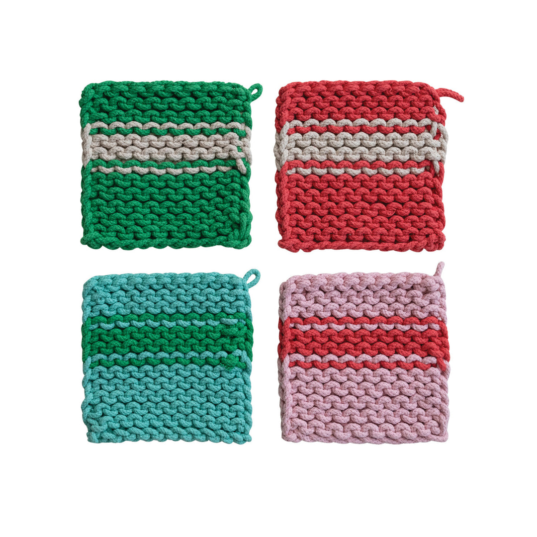 Oh What Fun Cotton Crocheted Pot Holder with Stripe