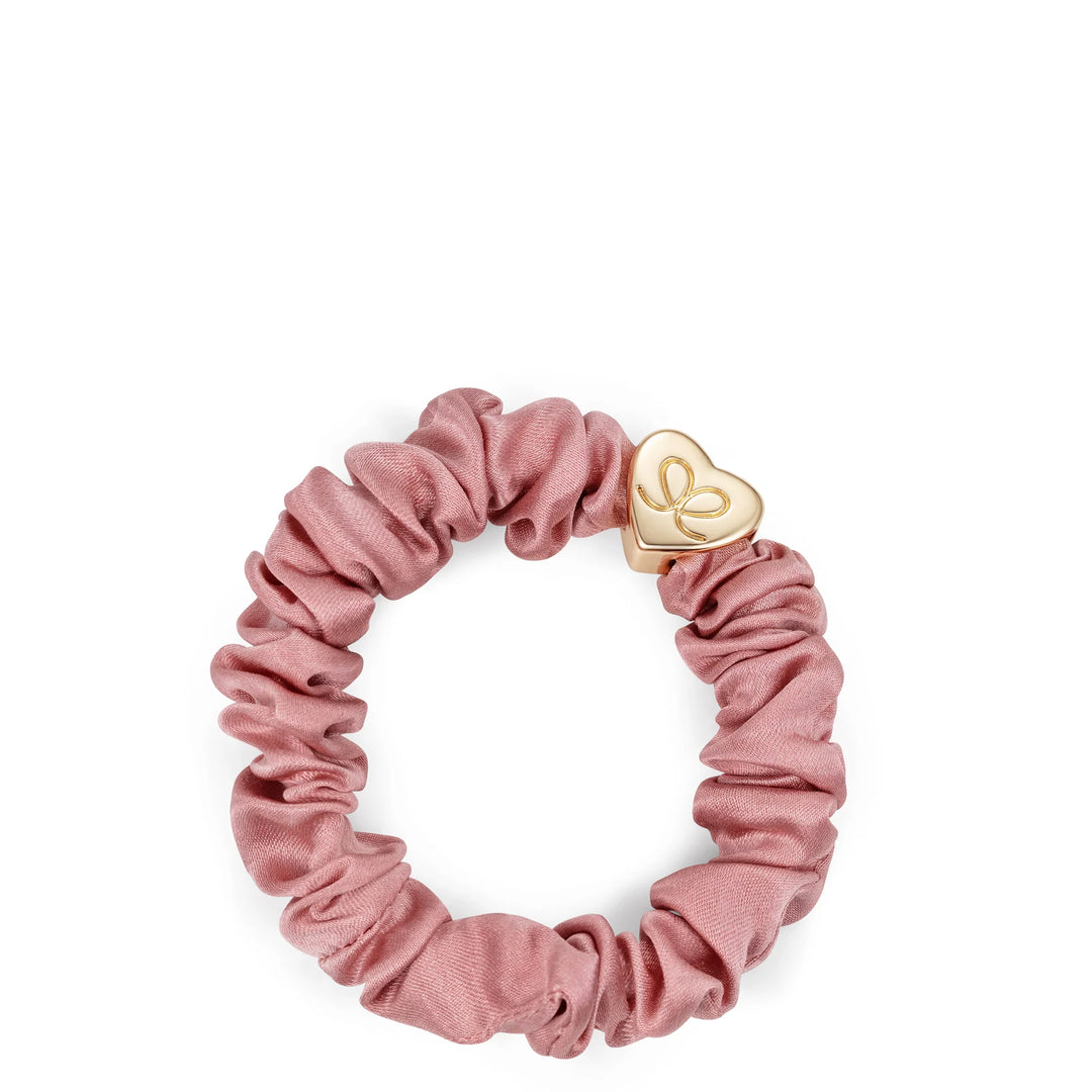 Silk Scrunchie Gold Heart Rose Tan