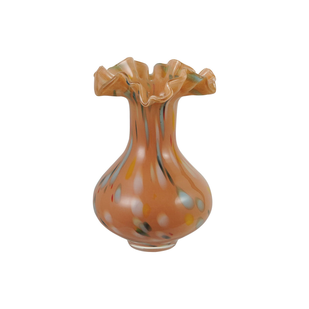Handblown Confetti Glass Ruffled Vase