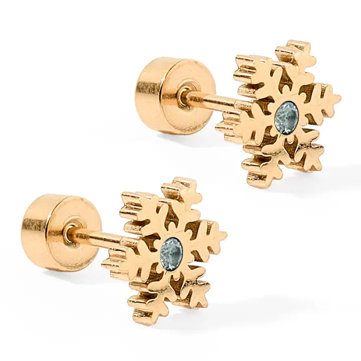 Snowflake Gold Screwback Stud by Linny