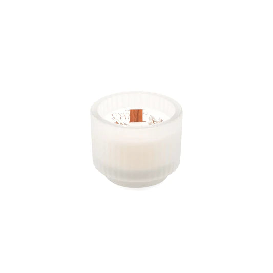 Cypress Fir Frosted White Footed Ribbed Glass Candle
