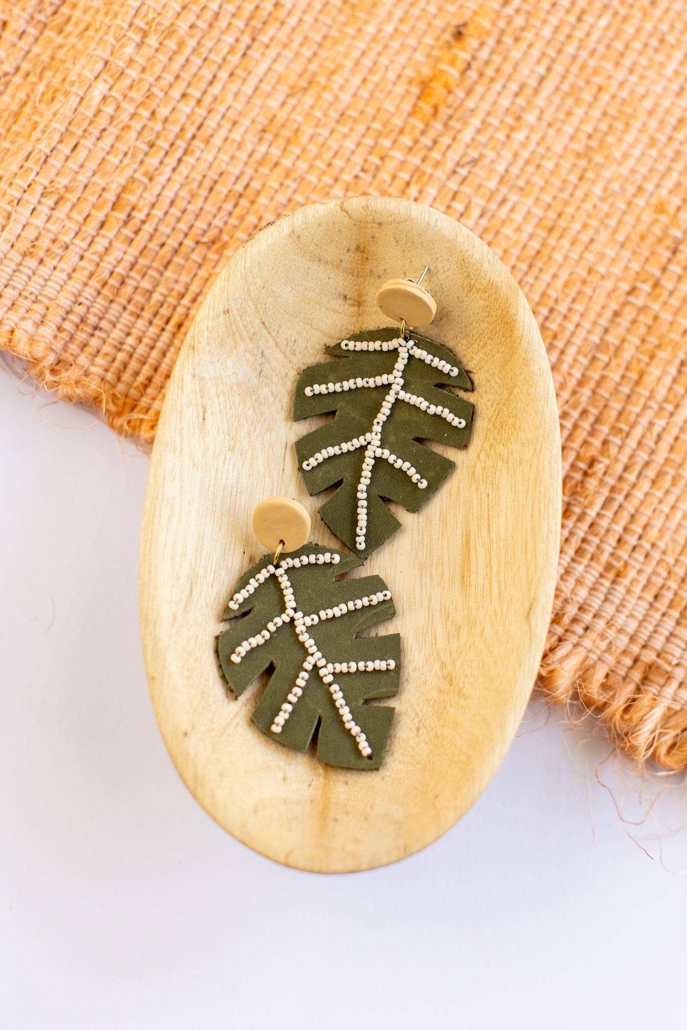 Olive Monstera Earrings