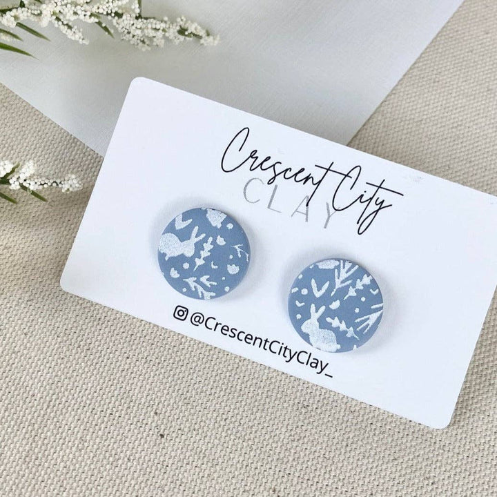 Statement Studs in Dusty Blue & White Spring Design