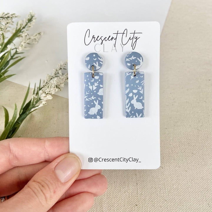 Rita Earrings in Dusty Blue & White Spring Design