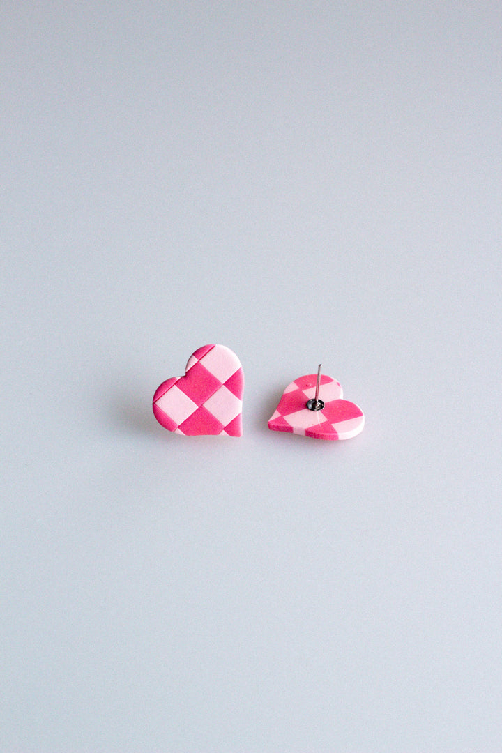 Polymer Clay Checkerboard Heart Stud