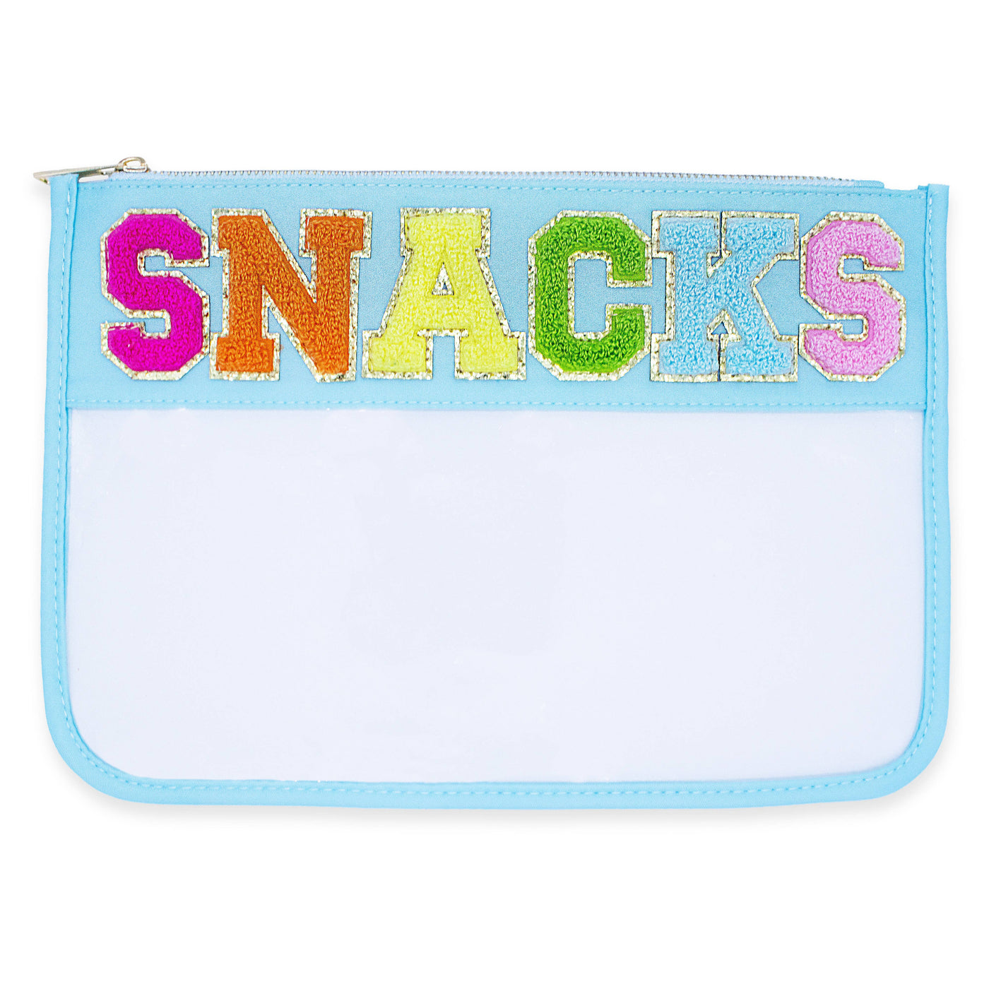 Natalia - Large Clear Chenille Letter Patch Pouch - SNACKS- PC